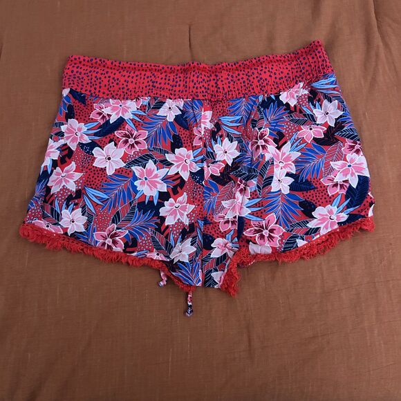 NO BOUNDARIES Floral Polka Dot Fringe Shorts Red and Blue Hawaiian Print - Picture 3 of 6